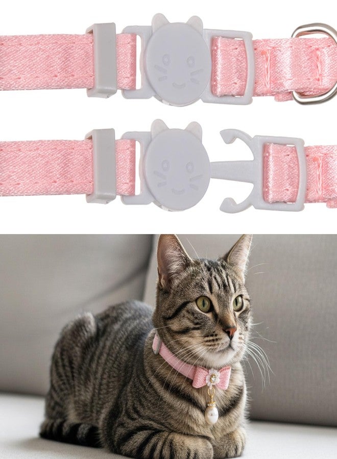 Jeffdad طوق قطط جيفداد قطعتين، طوق قطط وردي اللون مزين بفيونكة وقلادة لؤلؤية، مزود بإبزيم أمان سريع الفتح، طوق قطط لطيف للقطط الإناث - Image 4